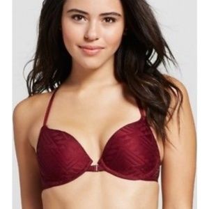 Xhillaration burgandy front close bra